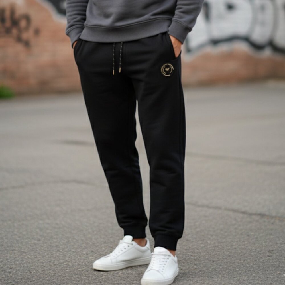 Emporio Armani Mens Black‎ Cotton Blend Sweatpants trousers, with logo patch, M